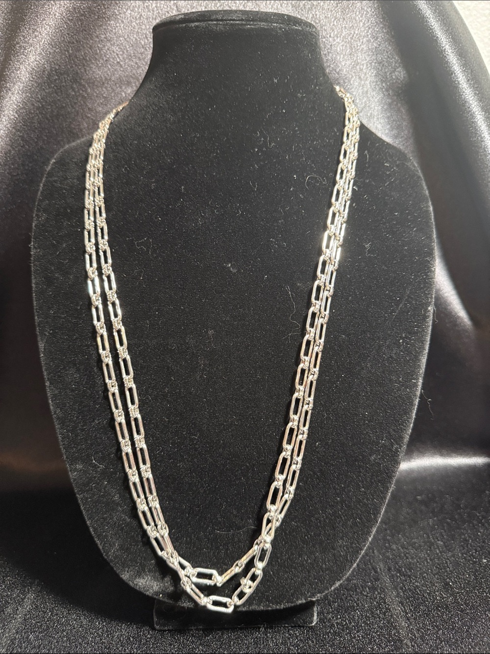 Vintage Silver Tone Double Strand Paperclip Chain Necklace - Women Jewelry